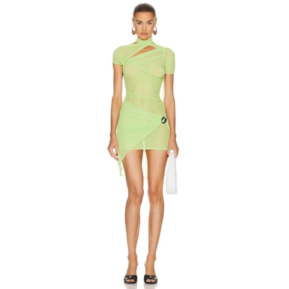 Coperni Dresses & Skirts - COPERNI Asymmetric Draped Mesh Dress in Anis XSmall New Womens
